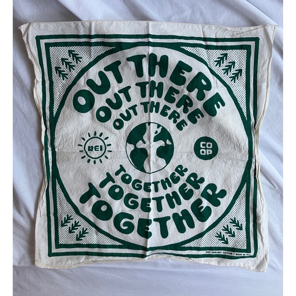 REI Co-op Out There Together Organic Cotton Green White Bandana - Picture 1 of 3